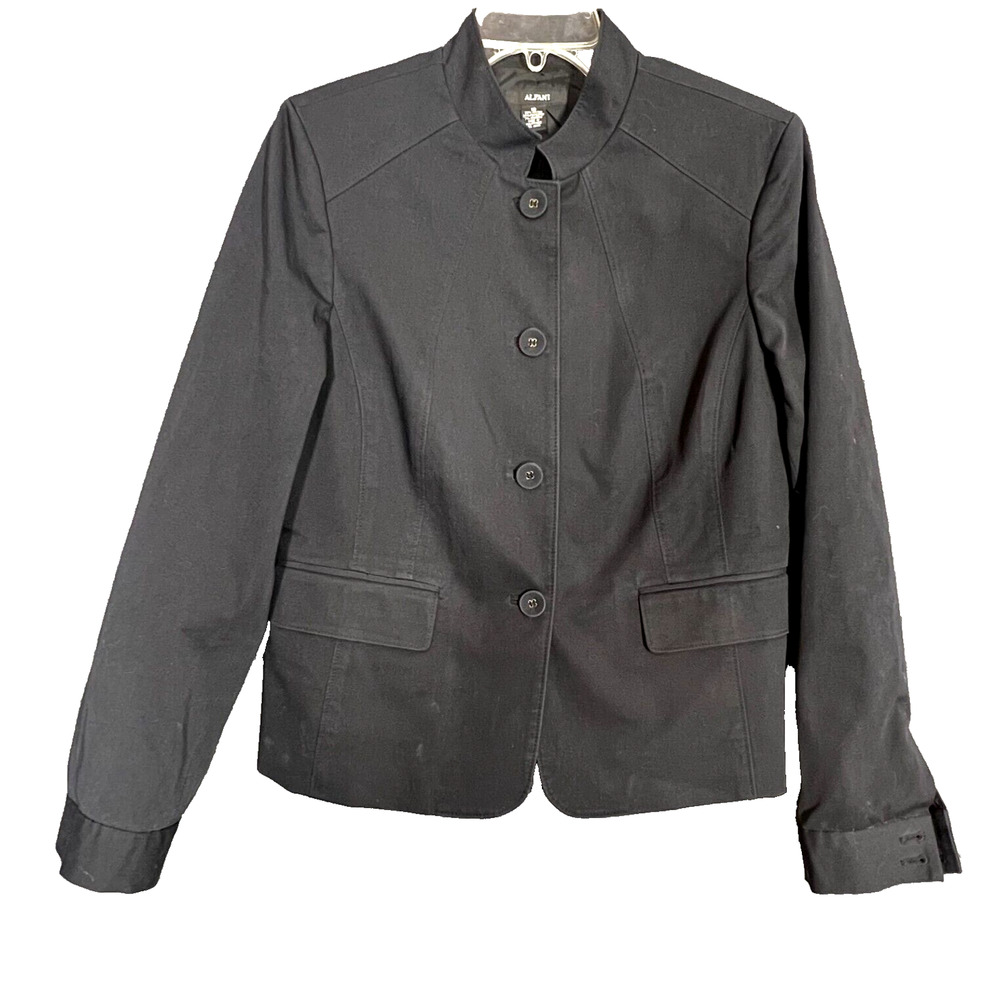 Alfani Blazer Womens 10 Black Stand Collar Jacket Classic Crop Retro Minimalist
